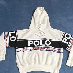 Ralph Lauren White Hoodie with Black and Red Accents